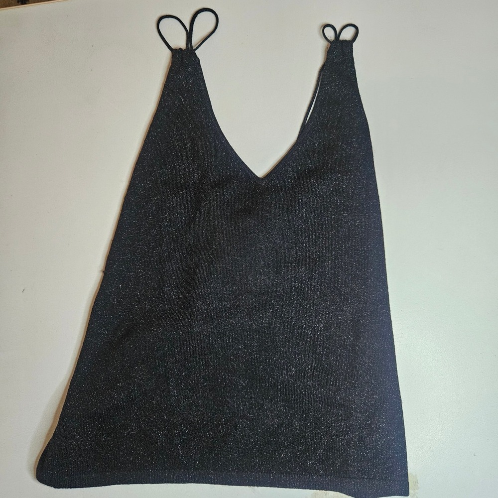 Vtg Ralph Lauren Black Metallic Knit Cami Top Crisscross Straps‎ Tartan Tag M